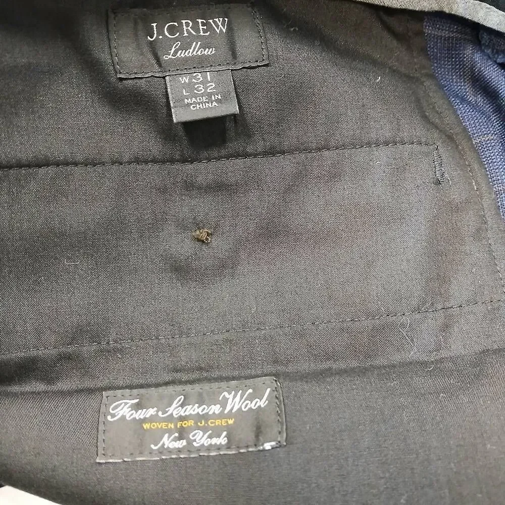 J.crew mens size 31 Ludlow four season fine wool pants blue window pane